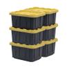 BLACK & YELLOW, 5-Gallon Heavy Duty Storage Bins with Lids, Stackable Plastic Storage Bins with Weather-Resistant Design, Home Organization, 6 Pack (8.6"H x 12.3"W x 16.4"D) view 1
