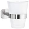tesa ESTEETIC Toothbrush Holder - Self-Adhesive, Stainless-Steel Tooth Brush Holder with Frosted Glass Cup - Waterproof, incl. Power.Kit Adhesive Solution - 125 mm x 80 mm x 120 mm view 1