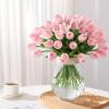 30 Pcs Artificial Tulips PU Faux Flowers, Pink Real Touch Fake Tulips for Valentine's Day Spring Easter Home Kitchen Wedding Decorations and New Year Decor view 2