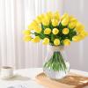 30 Pcs Artificial Tulips PU Faux Flowers, Yellow Real Touch Fake Tulips for Valentine's Day Spring Easter Home Kitchen Wedding Decorations and New Year Decor view 2