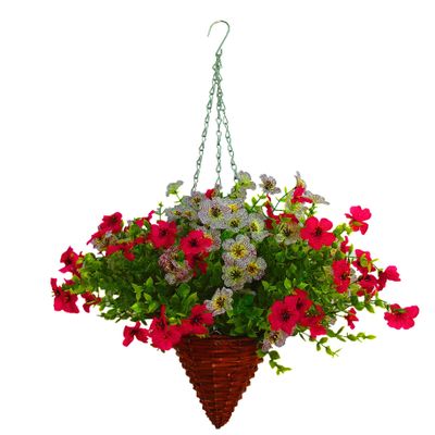 19.7" Silk Hanging Flower Lifelike Cone Basket Artificial Flowers Daisy (Pink and White)