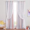 NICETOWN Baby Room Decor, Short Window Curtains for Girls Bedroom, Mix & Match Elegance White Sheer x Cosmic Star Themed Curtains for Daughter's Room (Pink & Grey, W52 x L63/Per Panel, Set of 2) view 2