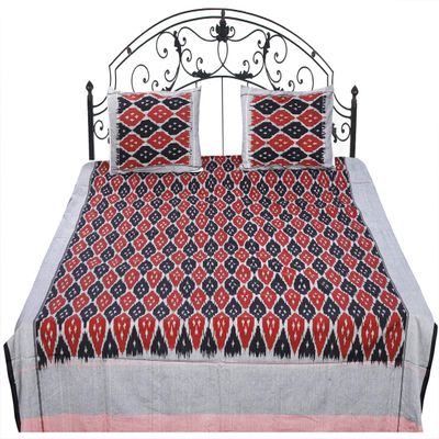 Exotic India Ikat Handloom Bedspread from Pochampally with Pattern Weave in Multicolor Thread - Pure Cotton with - Color Storm Gray Color