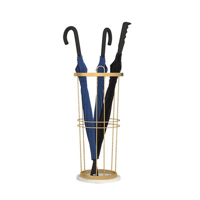 BBGS Metal Umbrella Stand, with Black/White Marble Base, Space Saving Umbrella Holder for Entryway Organiser/Front Door, Gold Bracket (Color : White)