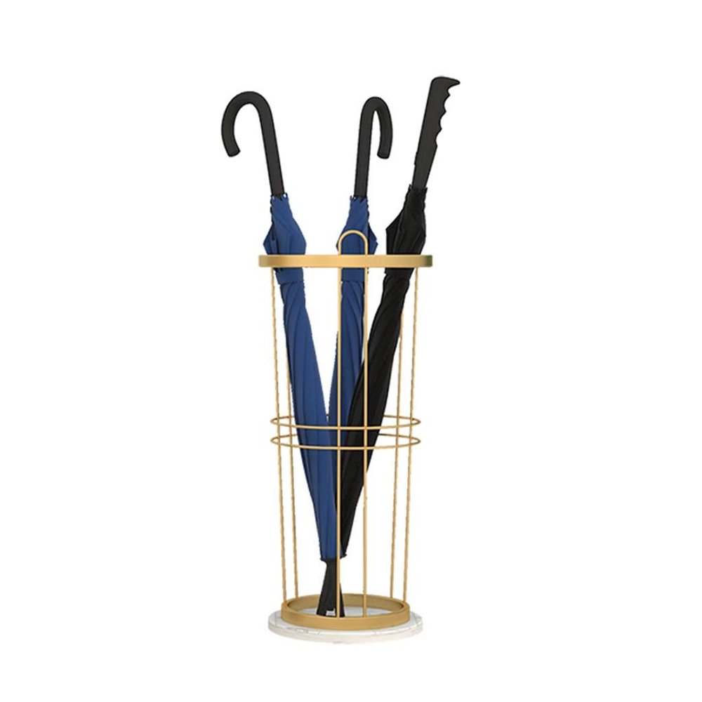 BBGS Metal Umbrella Stand, with Black/White Marble Base, Space Saving Umbrella Holder for Entryway Organiser/Front Door, Gold Bracket (Color : White)