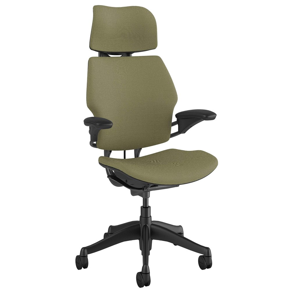 Humanscale Freedom Office Chair with Headrest - Ergonomic Work Chair with Advanced Highly Adjustable Duron Arms - Wheels for Hard Flooring - Graphite Frame Ash Fourtis Fabric
