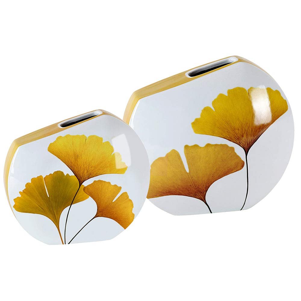 Ceramic Vase with Ginkgo Leaf Pattern Modern Simple Style Home Decoration (The Small(24.75high22.7CM))