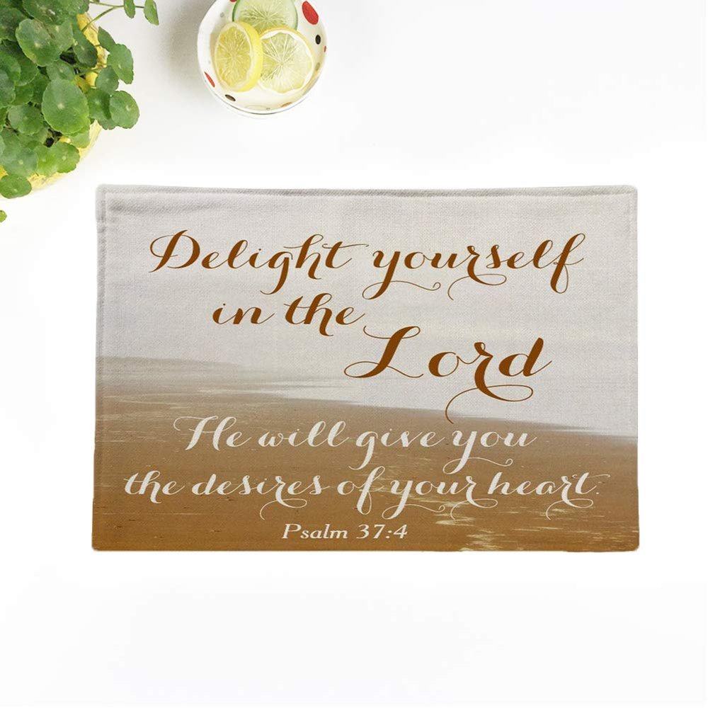 Topyee Set of 4 Placemats Scripture Psalm Bible Verse Sandy Ocean Beach 18x12.5 Inch Parties Decor Non-Slip Washable Place Mats for Kitchen Dinner Table Mats
