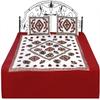 Exotic India Cream and Maroon Bedcover from Gujarat with Embroidered Florals and Mirrors - Pure Cotton with Pillo view 1