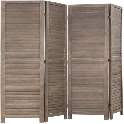 4 Panel Wood Room Divider 5.75 Ft Tall Privacy Wall Divider 68.9" x 15.75" Each Panel Folding Wood Screen for Home Office Bedroom Restaurant Brown