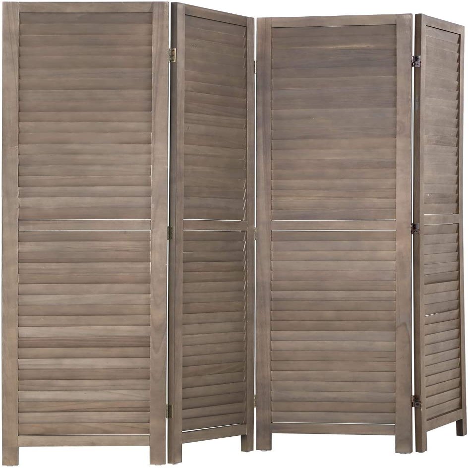 4 Panel Wood Room Divider 5.75 Ft Tall Privacy Wall Divider 68.9" x 15.75" Each Panel Folding Wood Screen for Home Office Bedroom Restaurant Brown