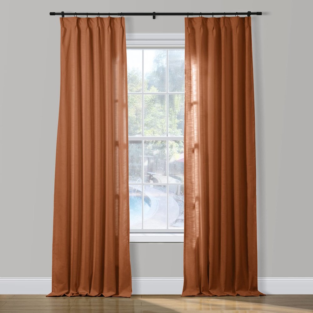 ChadMade 2 Panels 27 Inch Wide by 108 Inch Long Linen Cotton Curtains Room Darkening Pinch Pleated Curtains Living Room Patio Sliding Door Extra Long Drapes, Flame, Cary Collection