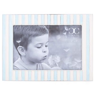 Roman 19002 Caroline Collection Stripe Decorative Frame, Holds 6 X 4-inch Photo, 5.25-inch Height, Blue