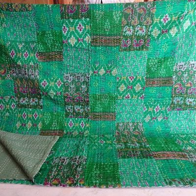 Blanket Bedding Bedspread Bed Kantha Vintage Handmade Silk Patchwork Indian Art Cover India Sari Bohemian Spreads Washed Patola Spread Quilt