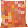 Blanket Bedding Bedspread Bed Kantha Vintage Handmade Silk Patchwork Indian Art Cover India Sari Bohemian Spreads Washed Patola Spread Quilt view 1