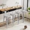Alunaune 26" Industrial Metal Bar Stools Set of 4 Counter Height Barstools Kitchen Bar Chairs with Wooden Top-Low Back, Distressed White view 1
