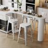 Alunaune 26" Industrial Metal Bar Stools Set of 4 Counter Height Barstools Kitchen Bar Chairs with Wooden Top-Low Back, Distressed White view 3