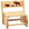 Children's 2-in-1 Step Stool and Chair, Natural Wood, Buffalo Plaid Design view 1