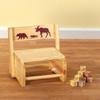 Children's 2-in-1 Step Stool and Chair, Natural Wood, Buffalo Plaid Design view 2