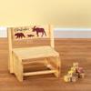 Custom Children's 2-in-1 Step Stool and Chair, Natural Wood, Buffalo Plaid Design with Custom Name view 2
