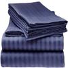 Comfort Bed Store 800 Series Organic Cotton Elegant Damask Dobby Stripped 32 inches 4 PC Sheet Set (1 Flat Sheet, 1 Fitted Sheet, 2 Pillowcases) Soft & Easy Care, Navy Blue, King view 1