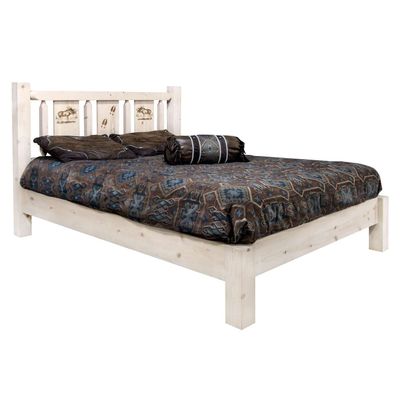 Montana Woodworks Homestead Wood Full Platform Bed with Engraved in Natural