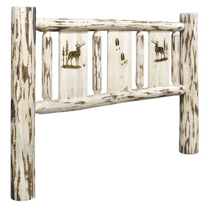 Montana Woodworks Wood King Headboard with Engraved Elk Design in Natural