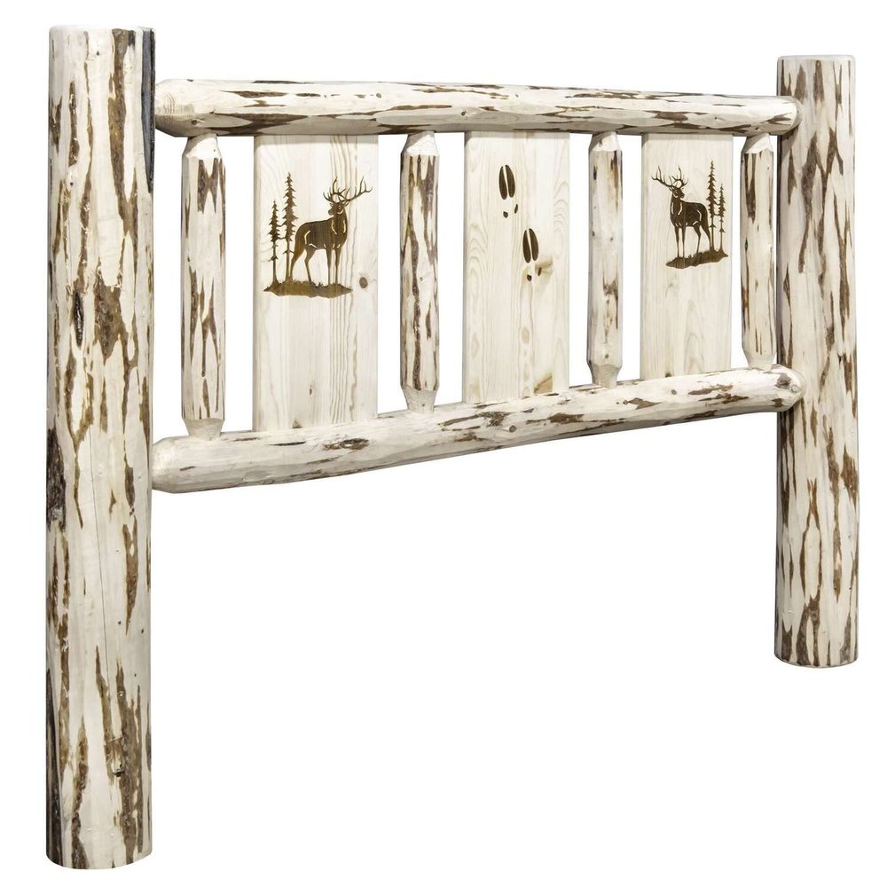 Montana Woodworks Wood King Headboard with Engraved Elk Design in Natural