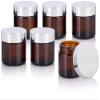 (6 pack) 2 oz Amber Thick Glass Jar with Silver Metal Overshell Lid view 1