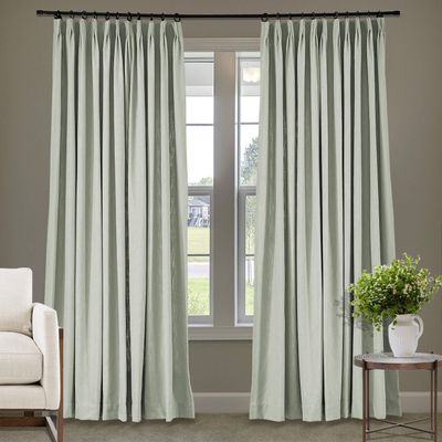 Frelement 52 inches Wide 84 inches Long Linen Cotton Pinch Pleat Curtains Noise Reduction Drapes for Meeting Room, Sliding Door, Silver Birch, 1 Panel