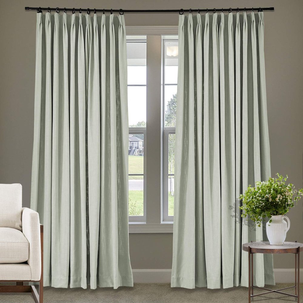 Frelement 52 inches Wide 84 inches Long Linen Cotton Pinch Pleat Curtains Noise Reduction Drapes for Meeting Room, Sliding Door, Silver Birch, 1 Panel