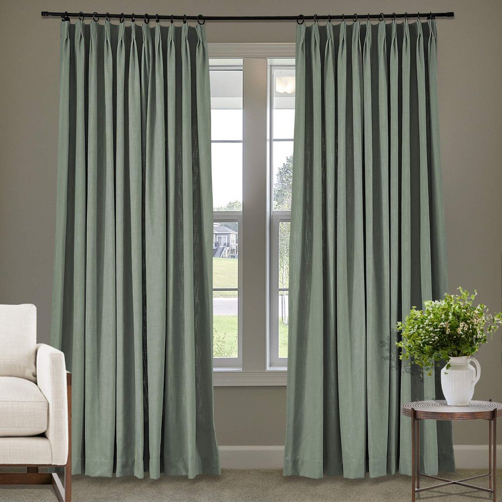 Frelement 52 inches Wide 84 inches Long Linen Cotton Pinch Pleat Curtains Noise Reduction Drapes for Meeting Room, Sliding Door, Slate Gray, 1 Panel