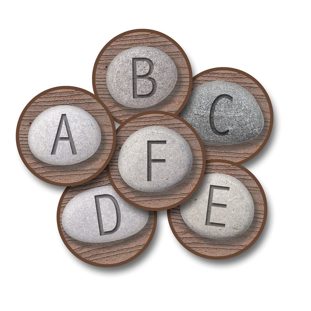 Carpets for Kids 60226 Alphabet Stones Individual Classroom Seating Set of 26-12in Rounds Brown and Gray