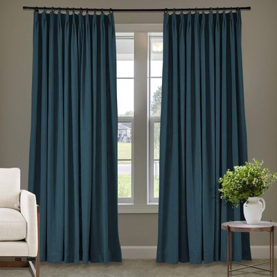 Frelement 52 inches Wide 84 inches Long Linen Cotton Pinch Pleat Curtains Noise Reduction Drapes for Meeting Room, Sliding Door, Navy, 1 Panel