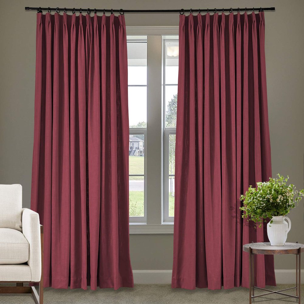 Frelement 52 inches Wide 84 inches Long Linen Cotton Pinch Pleat Curtains Noise Reduction Drapes for Meeting Room, Sliding Door, Burgundy, 1 Panel