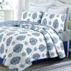 3 Piece Hygge & Scandinavian Geometric Floral Quilt Queen Allover Blue Damask Motif Pattern Modern Contemporary Cotton All Seasons Traditional Look Farmhouse Bedding Luxury Comfy Soft Bedroom Decor view 1