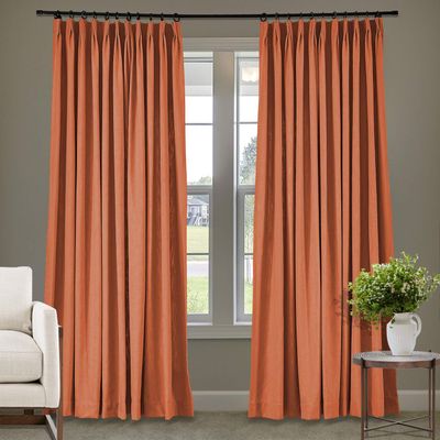 Frelement 52 inches Wide 84 inches Long Linen Cotton Pinch Pleat Curtains Noise Reduction Drapes for Meeting Room, Sliding Door, Flame, 1 Panel