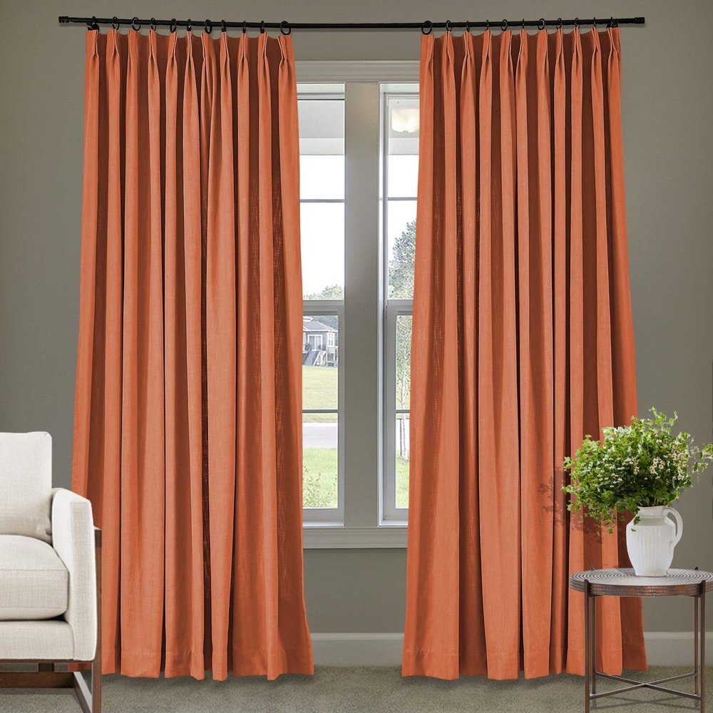 Frelement 52 inches Wide 84 inches Long Linen Cotton Pinch Pleat Curtains Noise Reduction Drapes for Meeting Room, Sliding Door, Flame, 1 Panel
