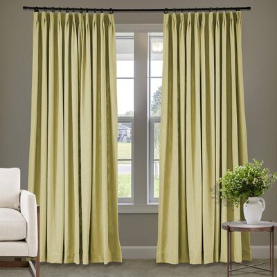 Frelement 52 inches Wide 84 inches Long Linen Cotton Pinch Pleat Curtains Noise Reduction Drapes for Meeting Room, Sliding Door, Khaki, 1 Panel