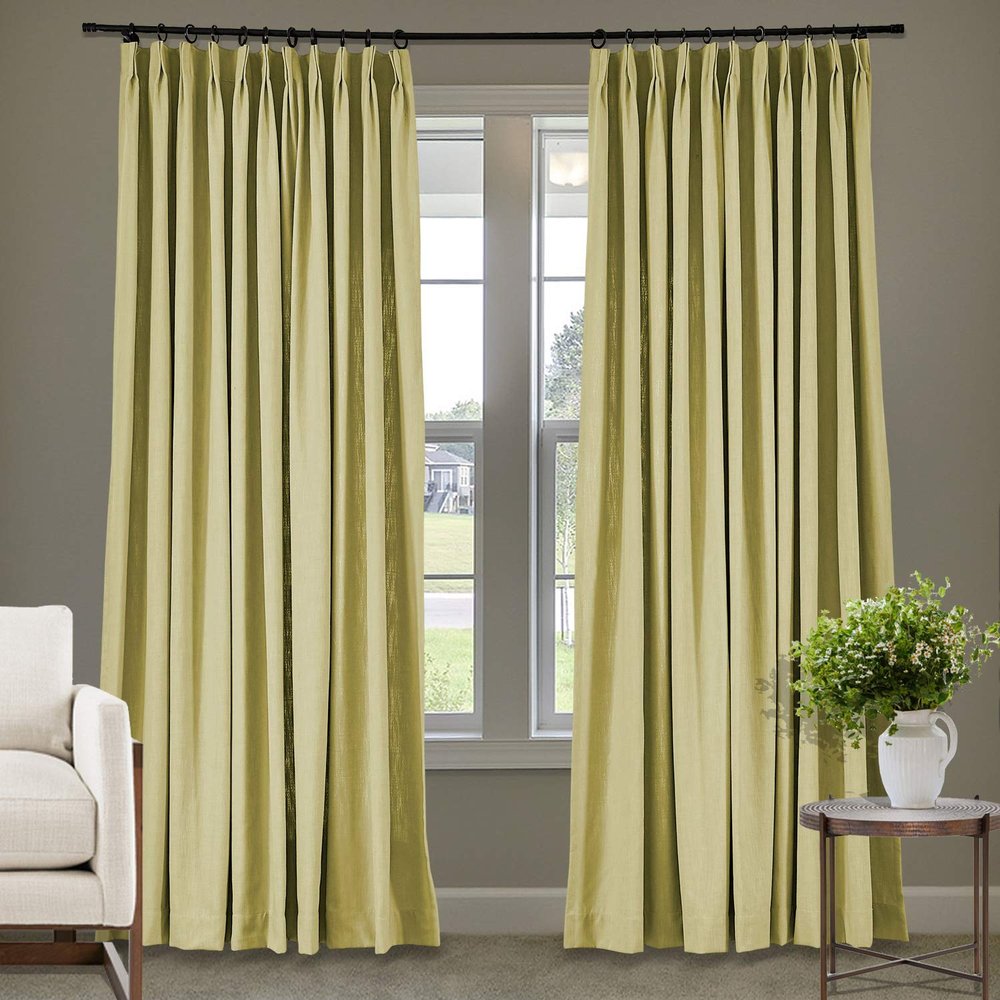 Frelement 52 inches Wide 84 inches Long Linen Cotton Pinch Pleat Curtains Noise Reduction Drapes for Meeting Room, Sliding Door, Khaki, 1 Panel