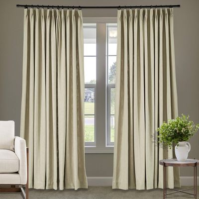 Frelement 52 inches Wide 84 inches Long Linen Cotton Pinch Pleat Curtains Noise Reduction Drapes for Meeting Room, Sliding Door, Flax, 1 Panel