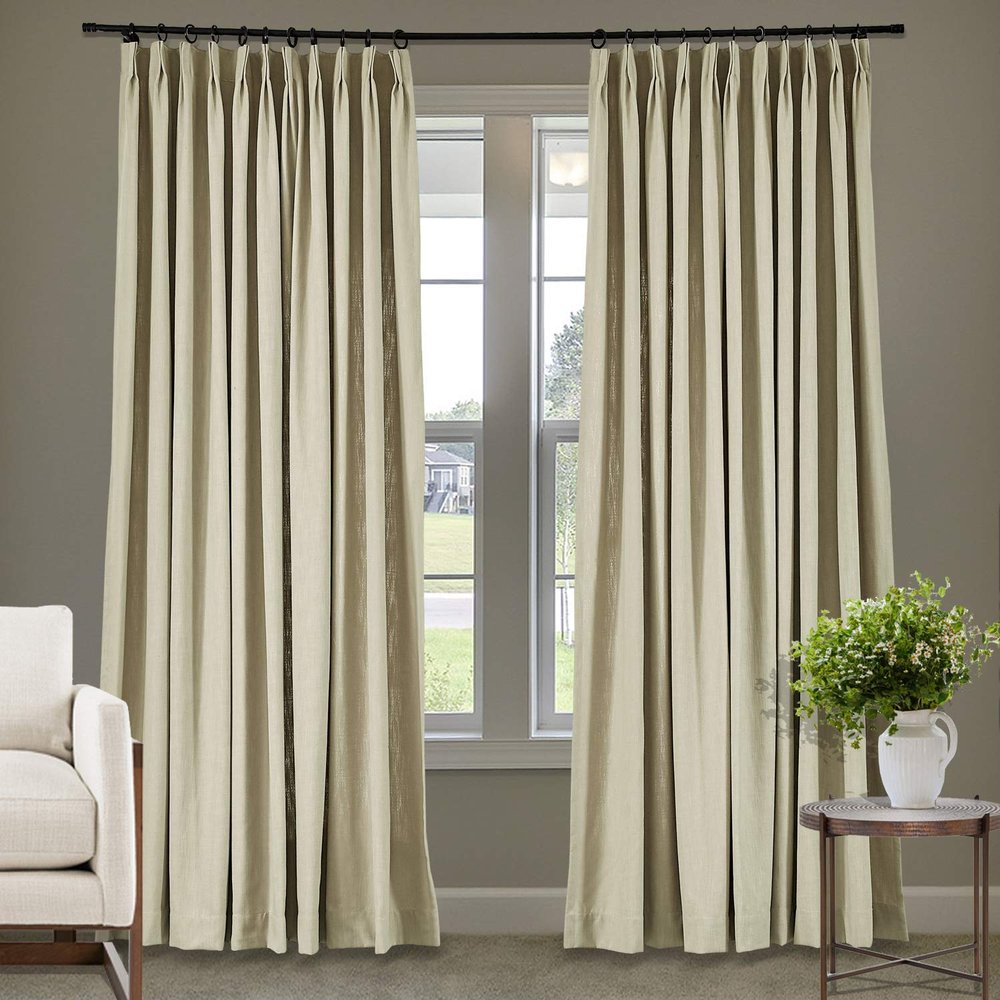 Frelement 52 inches Wide 84 inches Long Linen Cotton Pinch Pleat Curtains Noise Reduction Drapes for Meeting Room, Sliding Door, Flax, 1 Panel