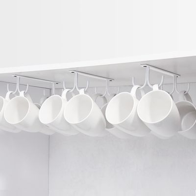 FOMANSH Mug Rack Under Cabinet - Coffee Cup Holder, 12 Mugs Hooks Under Shelf, Display Hanging Cups Drying Hook for Bar Kitchen Utensils White