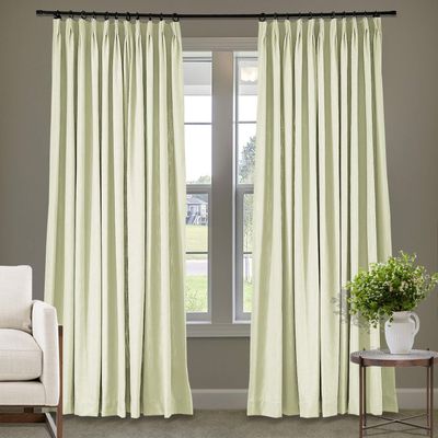 Frelement 52 inches Wide 84 inches Long Linen Cotton Pinch Pleat Curtains Noise Reduction Drapes for Meeting Room, Sliding Door, Ivory, 1 Panel