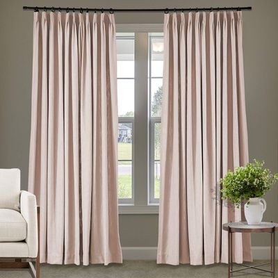Frelement 52 inches Wide 84 inches Long Linen Cotton Pinch Pleat Curtains Noise Reduction Drapes for Meeting Room, Sliding Door, Pink, 1 Panel