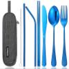 Portable Stainless Steel Flatware Set, Travel Camping Cutlery Set, Portable Utensil Travel Silverware Dinnerware Set with a Waterproof Case (Blue) view 1