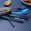 Portable Stainless Steel Flatware Set, Travel Camping Cutlery Set, Portable Utensil Travel Silverware Dinnerware Set with a Waterproof Case (Blue) view 2