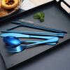 Portable Stainless Steel Flatware Set, Travel Camping Cutlery Set, Portable Utensil Travel Silverware Dinnerware Set with a Waterproof Case (Blue) view 4