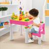 burgkidz Pink Kids 5-in-1 Flip Top Activity Table and Chair Set with Storage, 128 PCs Building Blocks, Dreamy Play Desk for Toddler Girls Ages 2-8, Gift for Birthday & Christmas view 4