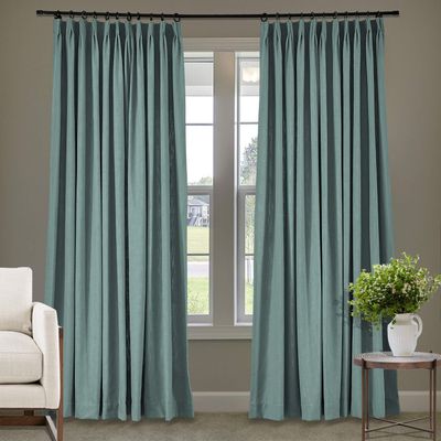Frelement 52 inches Wide 84 inches Long Linen Cotton Pinch Pleat Curtains Noise Reduction Drapes for Meeting Room, Sliding Door, Smoke Blue, 1 Panel